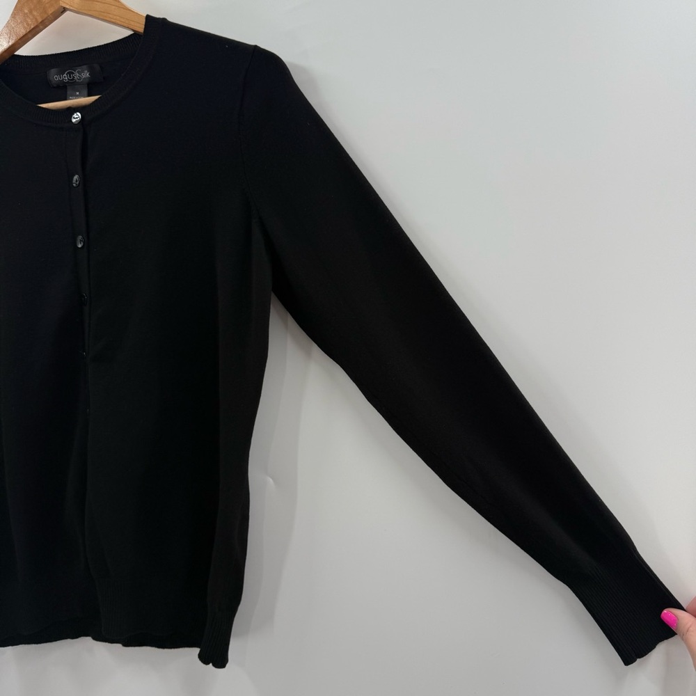 August Silk Button Front Silk Blend Cardigan Blac… - image 3